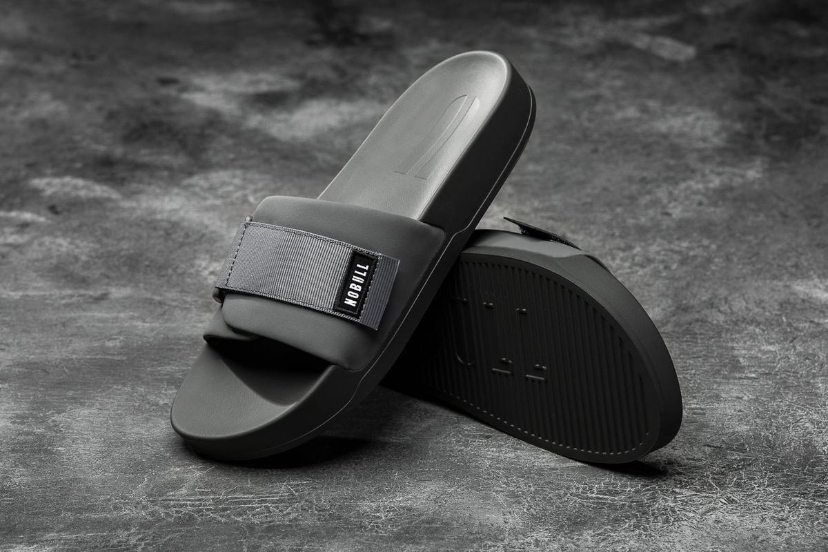 Nobull Adjustable Men's Slides Dark Grey | Australia (EM2390)